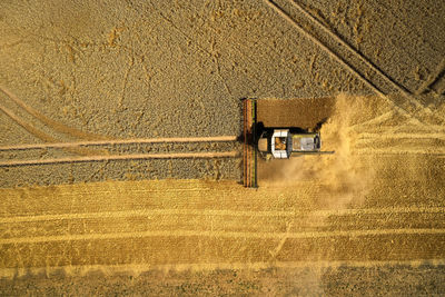 Aerial view of tractor on field