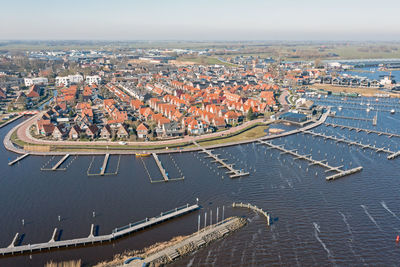 High angle view of buildings in city