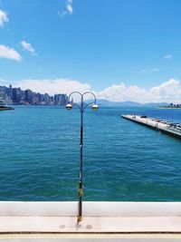 Scenic view of sea against blue sky