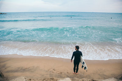 Rear view of man on beach