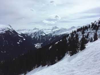 Scenic view of snowcapped mountains against sky