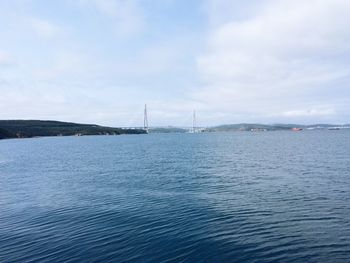 Scenic view of bay against sky