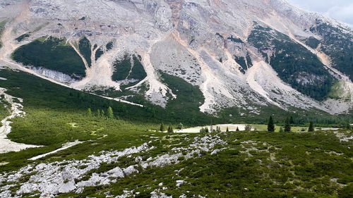 Scenic view of snow covered mountains