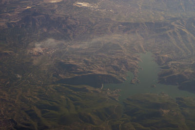 High angle view of sea and land