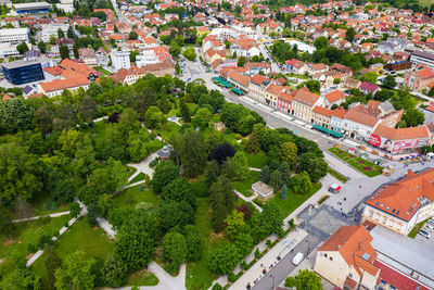 Aerial view of centre of koprivnica town in croatia