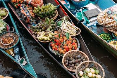 High angle view of food for sale at market stall