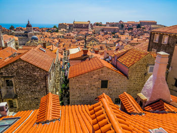 High angle view of buildings in city