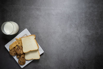 High angle view of breakfast on table