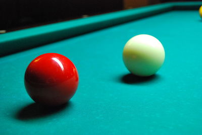 Close-up of balls on pool table