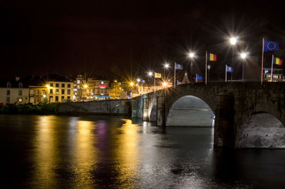 Bridge over river at night