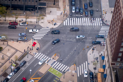 High angle view of cars on road