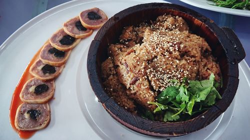 High angle view of meal served in plate