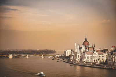 High angle view of city at waterfront