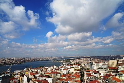 High angle view of townscape against sky