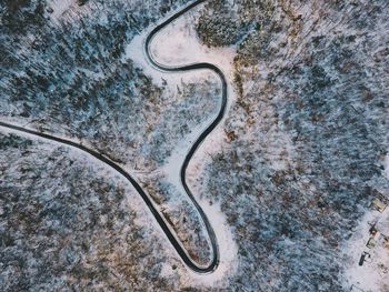 High angle view of winding road on landscape