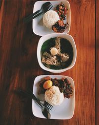 High angle view of breakfast served on table