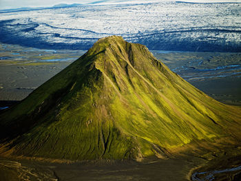 Aerial image of the mountain maelifell in the highlands of iceland