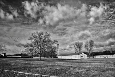 Scenic view of field against cloudy sky