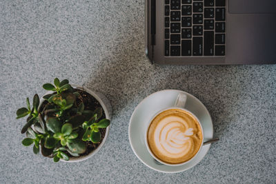 High angle view of coffee on table