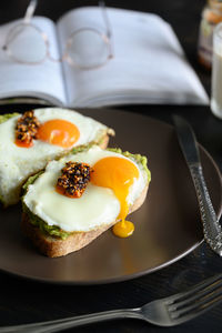 Close-up of breakfast served in plate