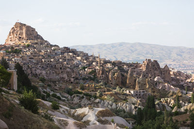 View of townscape against mountain