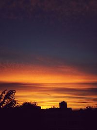 Silhouette of city at sunset