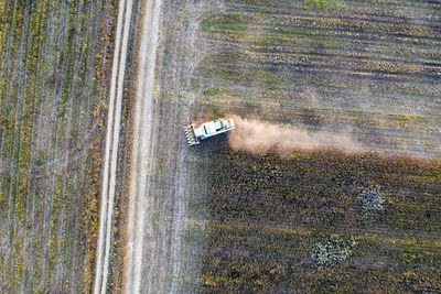 High angle view of ship on road