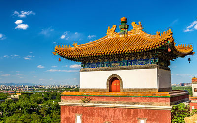 Low angle view of temple against sky