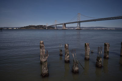 View of suspension bridge over river