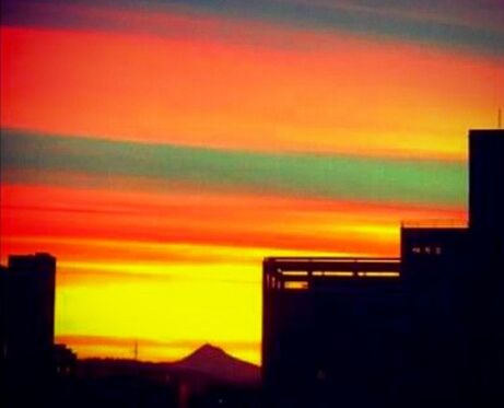 SILHOUETTE OF BUILDING AT SUNSET