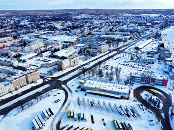 City covered with snow - drone shot