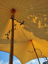 Low angle view of umbrella against sky during sunset