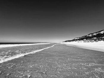 Scenic view of beach against clear sky