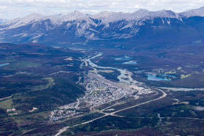 High angle view of snowcapped mountains