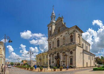 Low angle view of building against blue sky