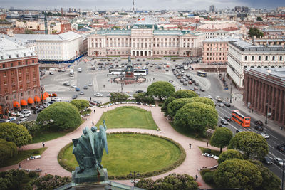 High angle view of city buildings