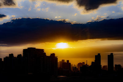 Silhouette buildings against sky during sunset