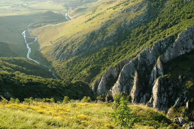 Cheile turzii limestone gorge during sunset. view from above, romania