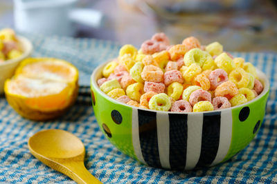 Close-up of fruits in bowl on table