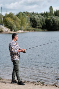 Man standing in lake