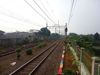 Railroad tracks against clear sky