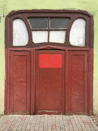 Close-up of window on door