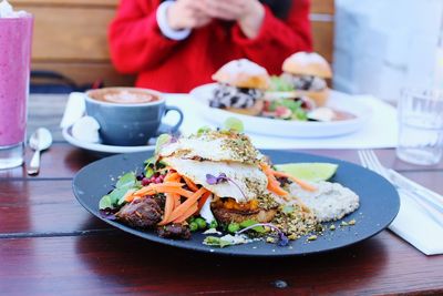 Close-up of breakfast served on table