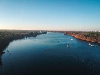 High angle view of sea against clear sky