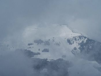 Aerial view of snowcapped mountain against sky