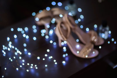 Close-up of illuminated string lights at night