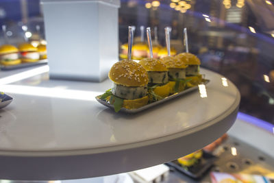 Close-up of food served on table in restaurant