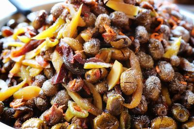 Close-up of chopped vegetables in plate