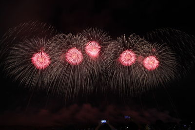 Low angle view of firework display at night