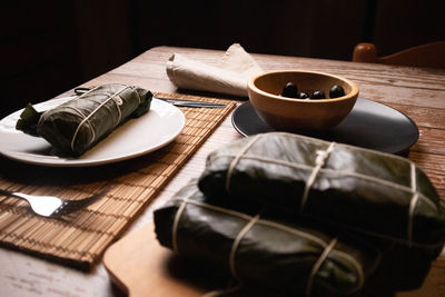 Hallaca on the table, the traditional dish of venezuelan christmas
